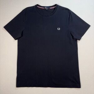Fred Perry Logo T-Shirt Men's L Black 100% Cotton‎ Embroidery Preppy M6334